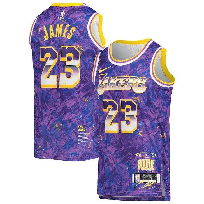 Men's Los Angeles Lakers #23 LeBron James Purple Select Series MVP Swingman Basketball Jersey