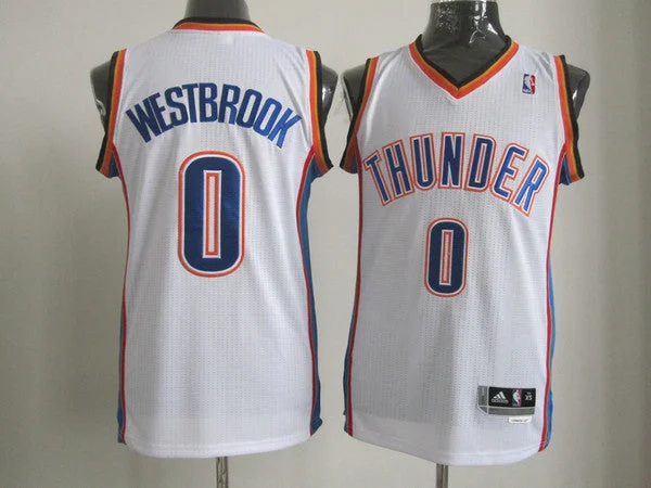 Thunder 0 Westbrook White AAA Basketball Jerseys