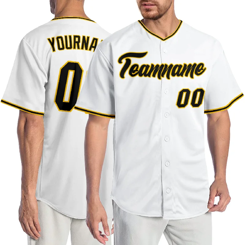 Custom White Black-Gold Authentic Baseball Jersey