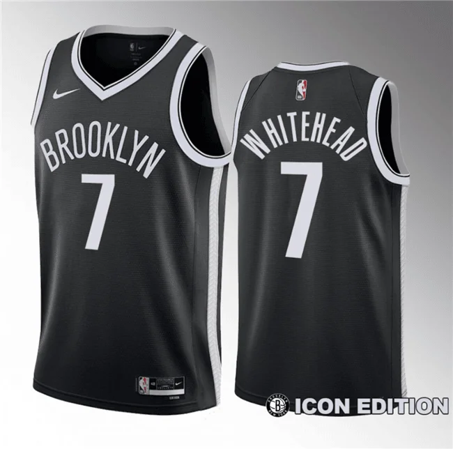 Men's Brooklyn Nets #7 Dariq Whitehead Black 2023 Draft Icon Edition Stitched Basketball Basketball Jersey