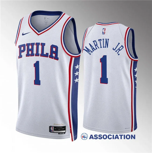 Men's Philadelphia 76ers #1 Kenyon Martin Jr White Association Edition Stitched Basketball Jersey