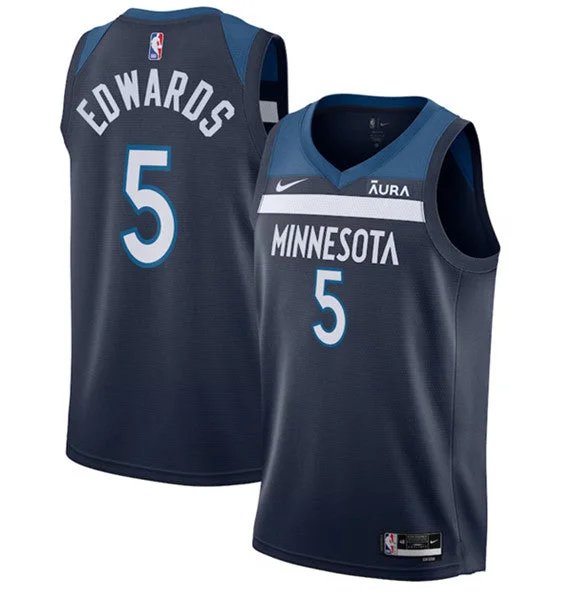 Men's Minnesota Timberwolves #5 Anthony Edwards Navy Icon Edition Stitched Basketball Jersey