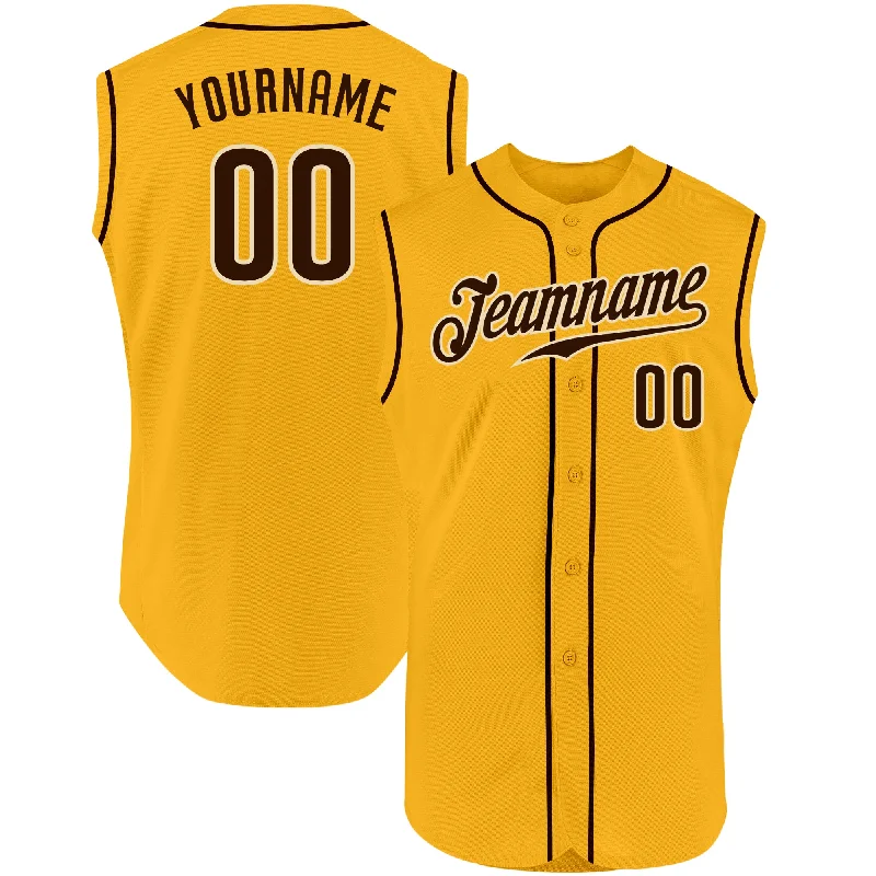 Custom Gold Brown-Cream Authentic Sleeveless Baseball Jersey