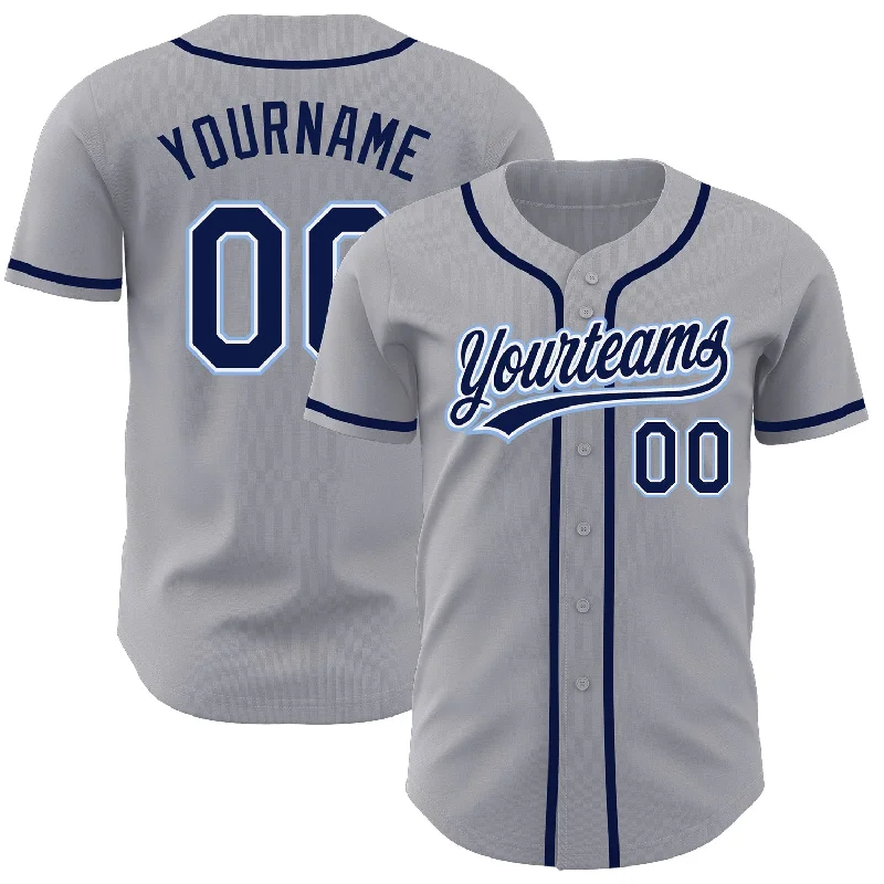 Custom Gray Navy-Light Blue Authentic Baseball Jersey