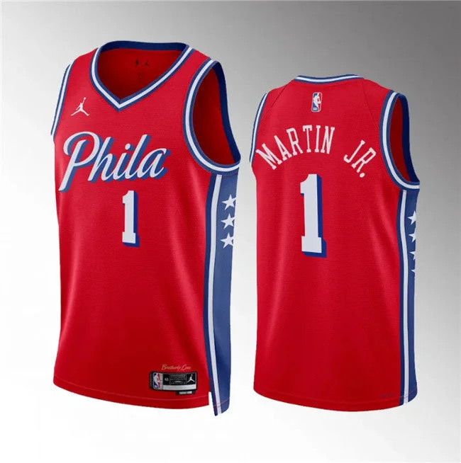 Men's Philadelphia 76ers #1 Kenyon Martin Jr Red Statement Edition Stitched Basketball Jersey