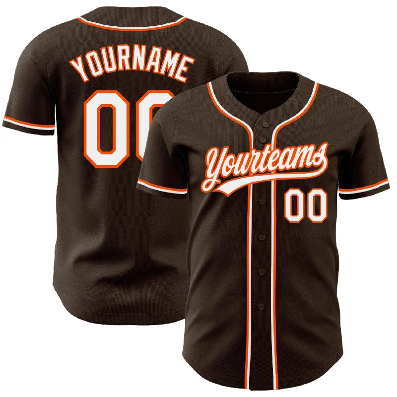 Custom Brown White-Orange Authentic Baseball Jersey