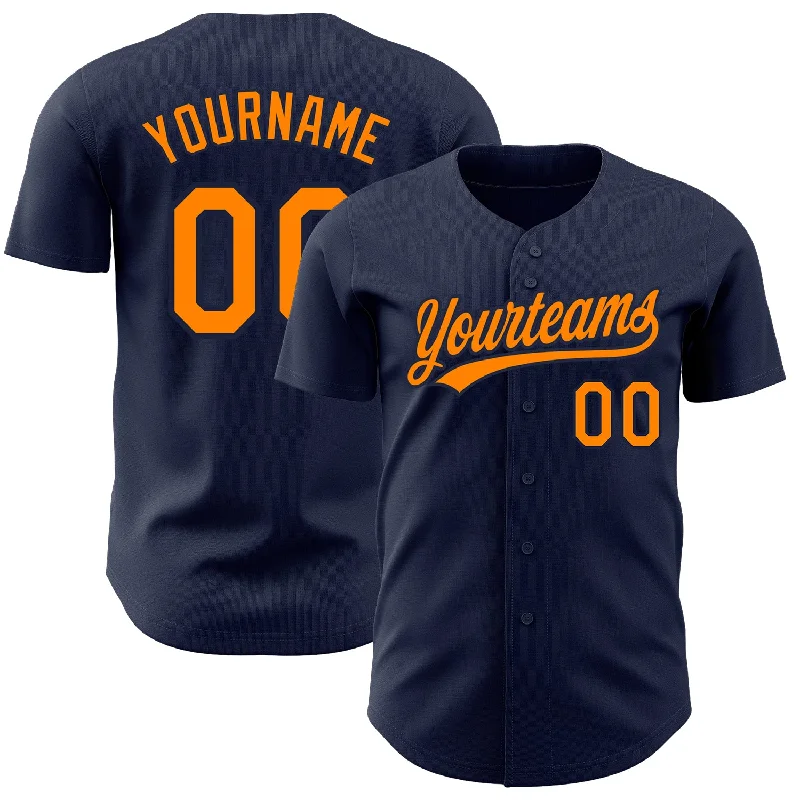 Custom Navy Bay Orange-Navy Authentic Baseball Jersey