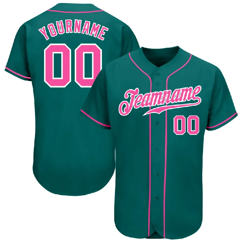 Custom Teal Pink-White Authentic Baseball Jersey