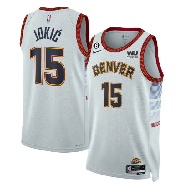 Men's Denver Nuggets #15 Nikola Jokic Gray 2022/23 City Edition With NO.6 Patch Stitched Basketball Jersey