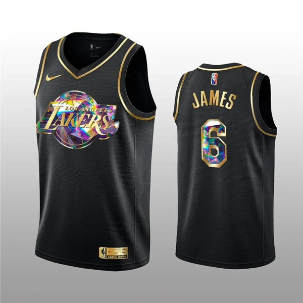 Men's Los Angeles Lakers #6 LeBron James 2021/22 Black Golden Edition 75th Anniversary Diamond Logo Stitched Basketball Basketball Jersey