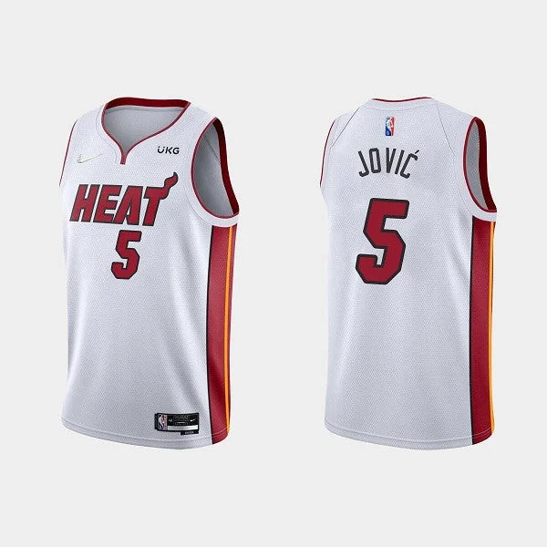 Men's Miami Heat #5 Nikola Jovic 2022 White Stitched Basketball Basketball Jersey