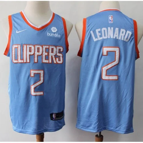 Men's Los Angeles Clippers #2 Kawhi Leonard 2019-20 Blue City Edition Stitched Basketball Jersey