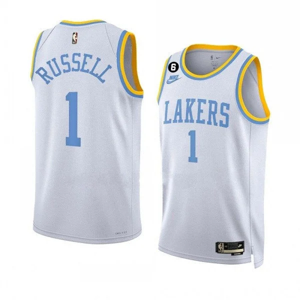 Men's Los Angeles Lakers #1 DâAngelo Russell 2022/23 White Classic Edition With No.6 Patch Stitched Basketball Basketball Jersey