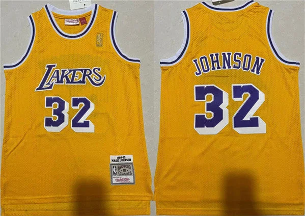 Men's Los Angeles Lakers #32 Magic Johnson Yellow Throwback basketball Basketball Jersey