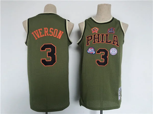 Men's Philadelphia 76ers #3 Allen Iverson Olive Throwback basketball Basketball Jersey