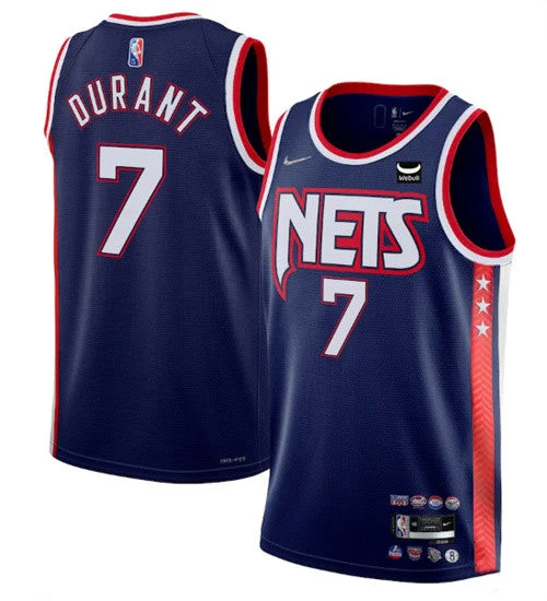 Men's Brooklyn Nets #7 Kevin Durant 2021/22 Swingman Navy City Edition 75th Anniversary Stitched Basketball Basketball Jersey