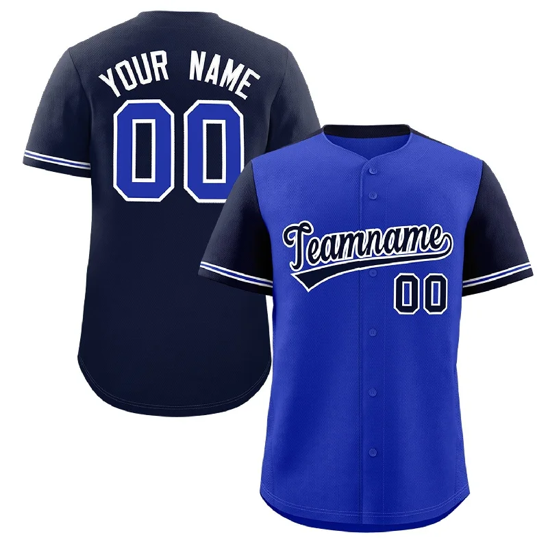 Custom Royal Navy Color Block Personalized Raglan Sleeves Authentic Baseball Jersey