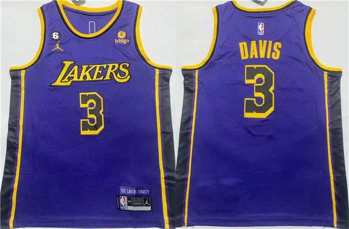 Men's Los Angeles Lakers #3 Anthony Davis Purple With NO.6 Patch Stitched Basketball Basketball Jersey