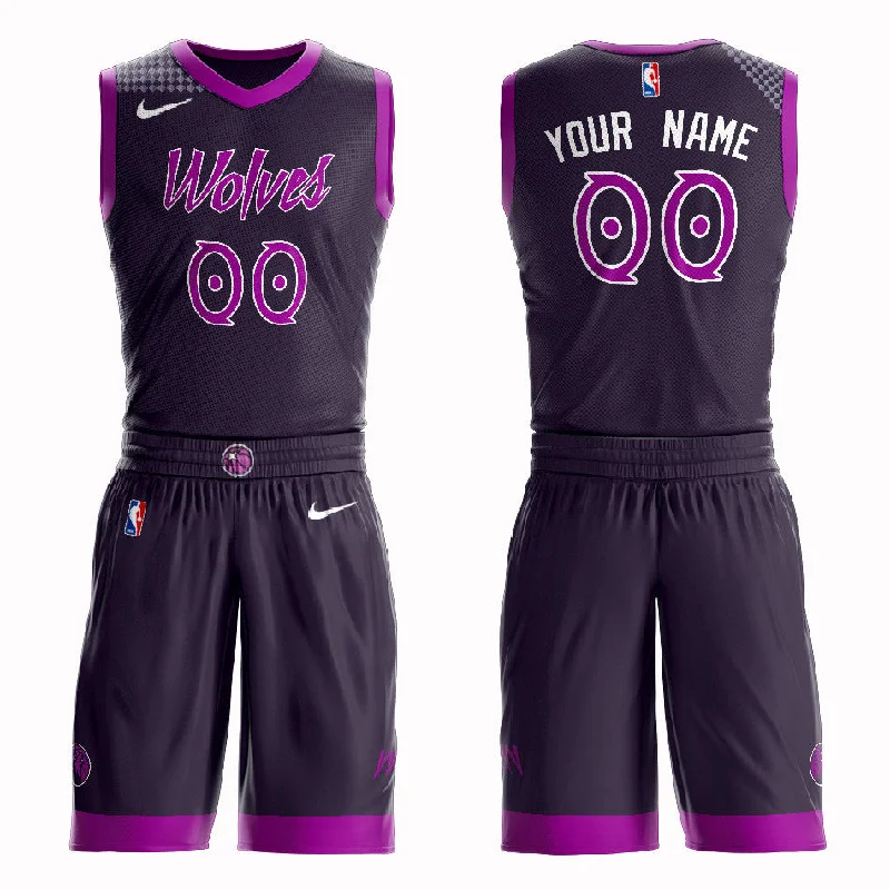 Timberwolves Purple 2018-19 City Edition Men's Customized Swingman Basketball Jersey(With Shorts)