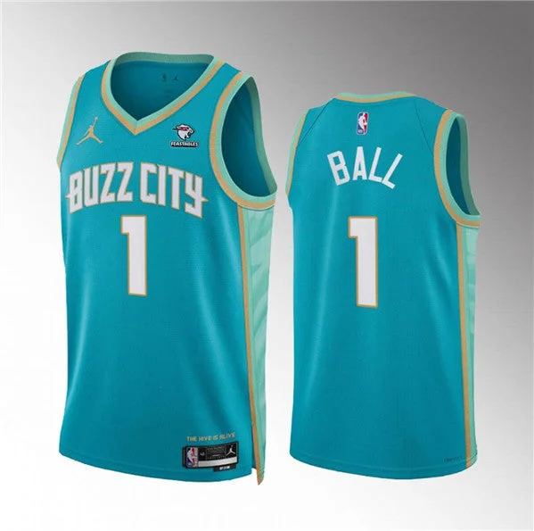 Men's Charlotte Hornets #1 LaMelo Ball Teal 2023/24 City Edition Stitched Basketball Basketball Jersey