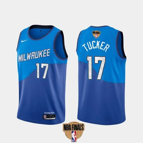 Men's Milwaukee Bucks #17 P.J. Tucker 2021 Finals Blue City Edition Stitched Basketball Jersey