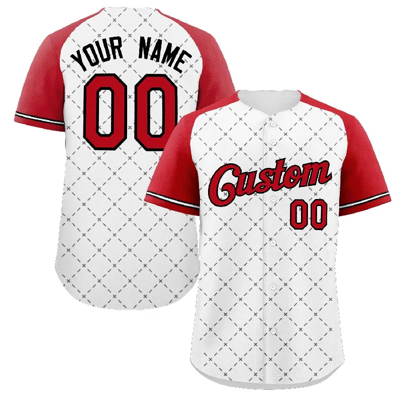 Custom White Red-Black Rhombus Authentic Baseball Jersey