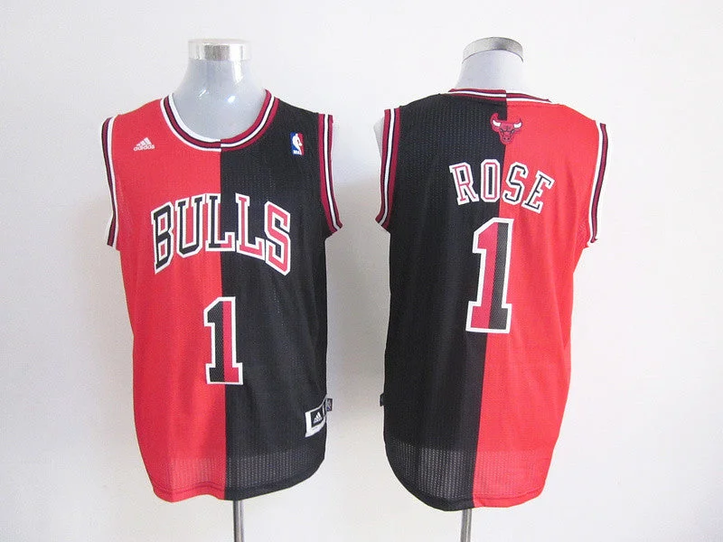 Bulls 1 Rose Red&Black Split Basketball Jerseys