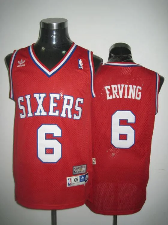 Sixers 6 Erving Red Basketball Jerseys