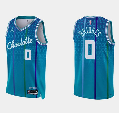 Men's Charlotte Hornets #0 Blue Miles Bridges 75th Anniversary City Stitched Basketball Basketball Jersey