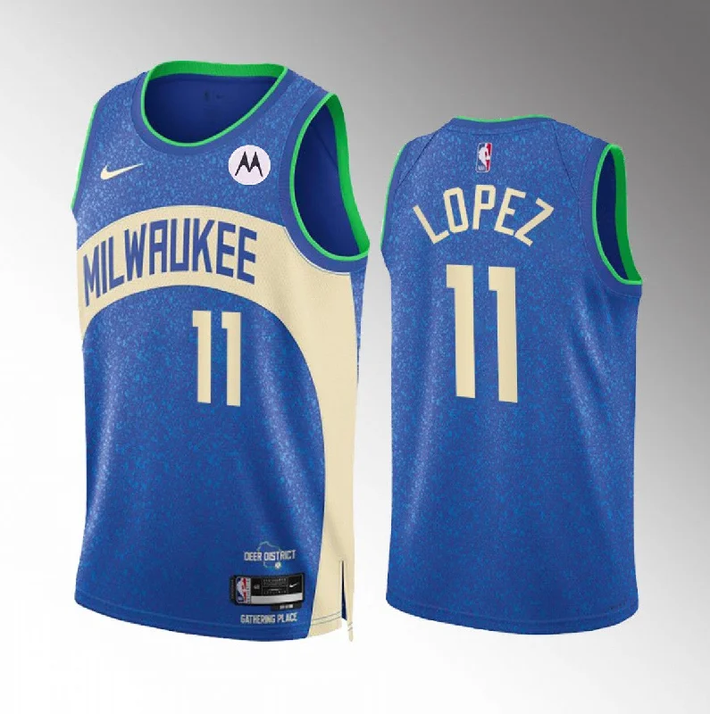 Men's Milwaukee Bucks #11 Brook Lopez Blue 2023/24 City Edition Stitched Basketball Basketball Jersey