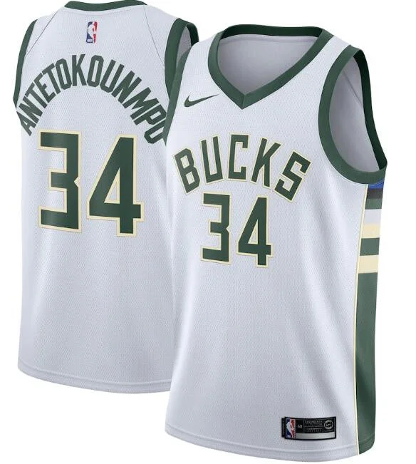 Men's Milwaukee Bucks White #34 Giannis Antetokounmpo Association Edition Stitched Swingman Basketball Jersey