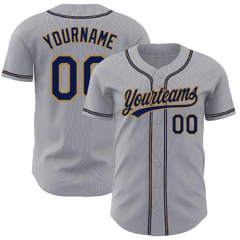 Custom Gray Navy-Old Gold Authentic Baseball Jersey