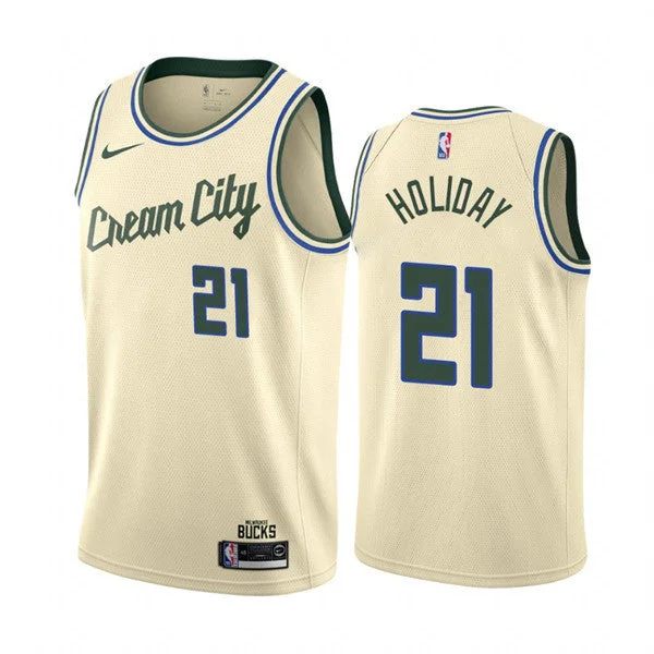 Men's Milwaukee Bucks #21 Jrue Holiday Cream City Stitched Basketball Jersey