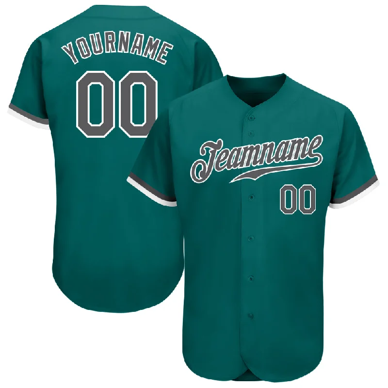 Custom Teal Steel Gray-White Authentic Baseball Jersey