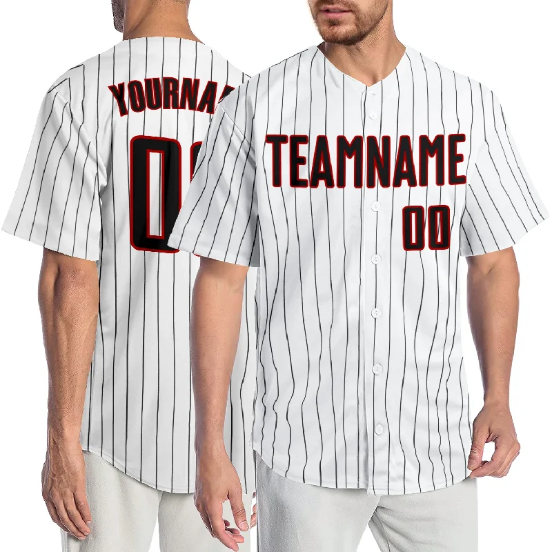 Custom White Black Pinstripe Black-Red Authentic Baseball Jersey