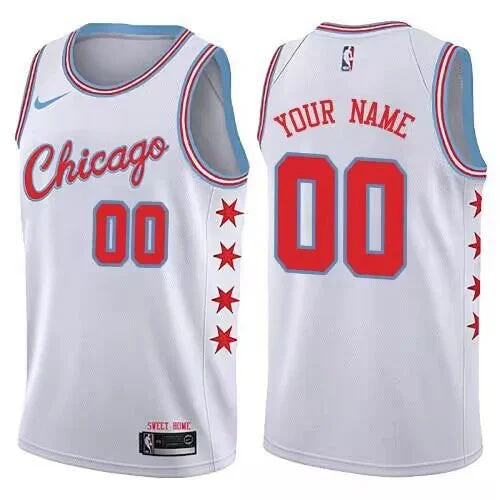 Men's Chicago Bulls Active Player Custom White City Edition Swingman Stitched Basketball Jersey