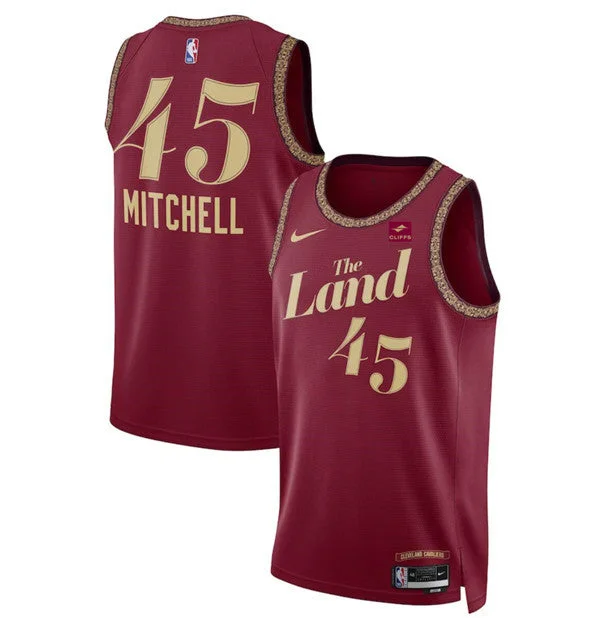 Men's Cleveland Cavaliers #45 Donovan Mitchell Wine 2023/24 City Edition Stitched Basketball Jersey