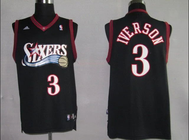 Sixers 3 Iverson Black Basketball Jerseys