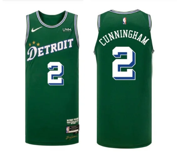 Men's Detroit Pistons #2 Cade Cunningham Green 2022-23 City Edition Stitched Basketball Basketball Jersey