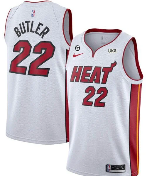 Men's Miami Heat #22 Jimmy Butler White With NO.6 Patch Stitched Basketball Jersey