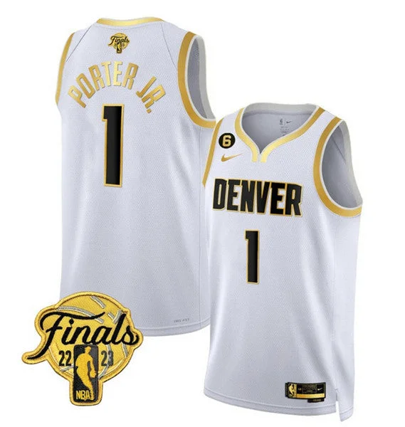 Men's Denver Nuggets #1 Michael Porter Jr. White 2023 Finals Collection With NO.6 Patch Stitched Basketball Basketball Jersey