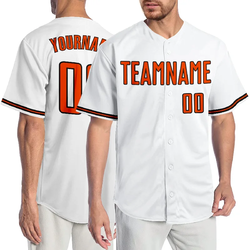 Custom White Orange-Black Authentic Baseball Jersey