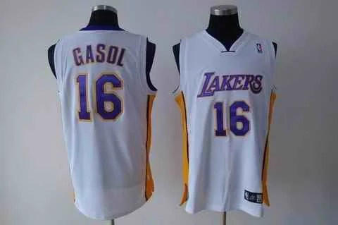 Lakers 16 Pau Gasol White Basketball Jerseys