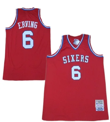 Sixers 6 ERVING red Throwback Basketball Jerseys