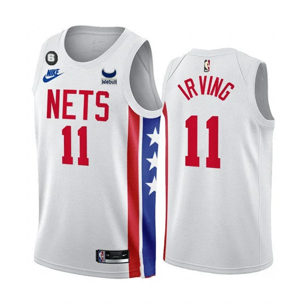 Men's Brooklyn Nets #11 Kyrie Irving 2022/23 White With Patch Classic Edition With NO.6 Patch Stitched Basketball Basketball Jersey