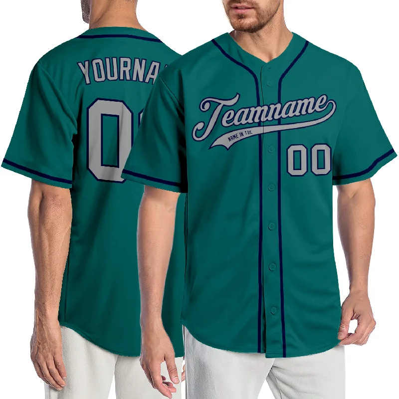 Custom Teal Gray-Navy Authentic Baseball Jersey