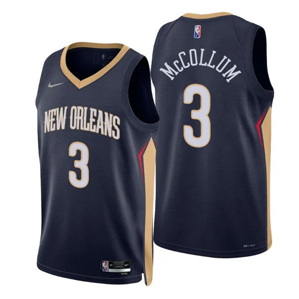 Men's New Orleans Pelicans #3 C.J. McCollum Navy Swingman Stitched Basketball Jersey