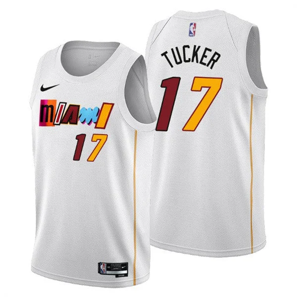 Men's Miami Heat #17 P.J. Tucker 2022/23 White City Edition Stitched Basketball Jersey