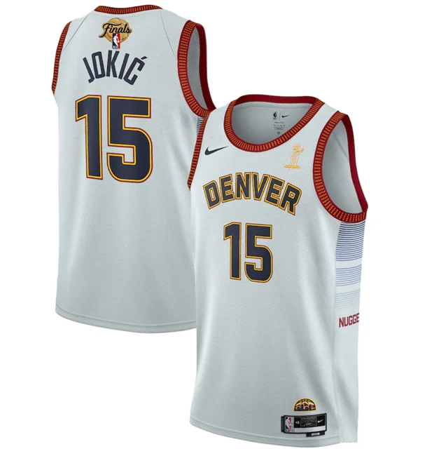 Men's Denver Nuggets #15 Nikola Jokic White 2023 Finals Champions Icon Edition Stitched Basketball Basketball Jersey