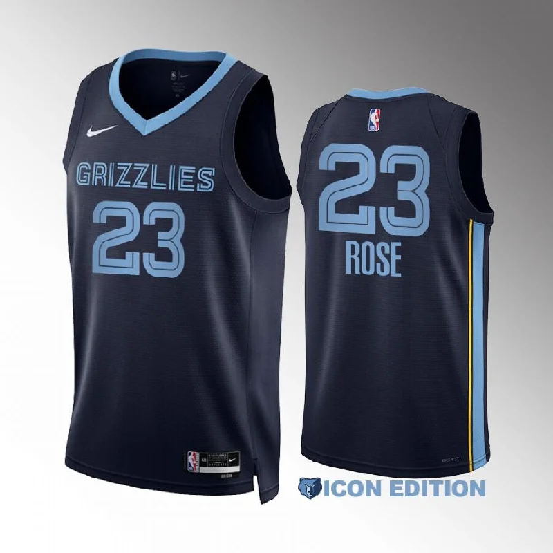 Men's Memphis Grizzlies #23 Derrick Rose Navy Icon Edition With NO.6 Patch Stitched Basketball Basketball Jersey